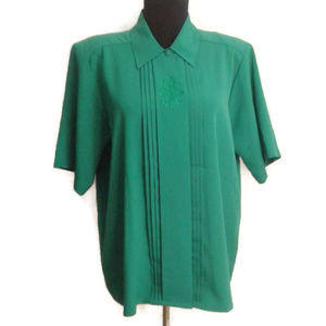 Yves St. Clair 14 vintage blouse Button Up Embroidered Green